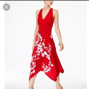 Never worn INC red halter dress with scarf hem xl